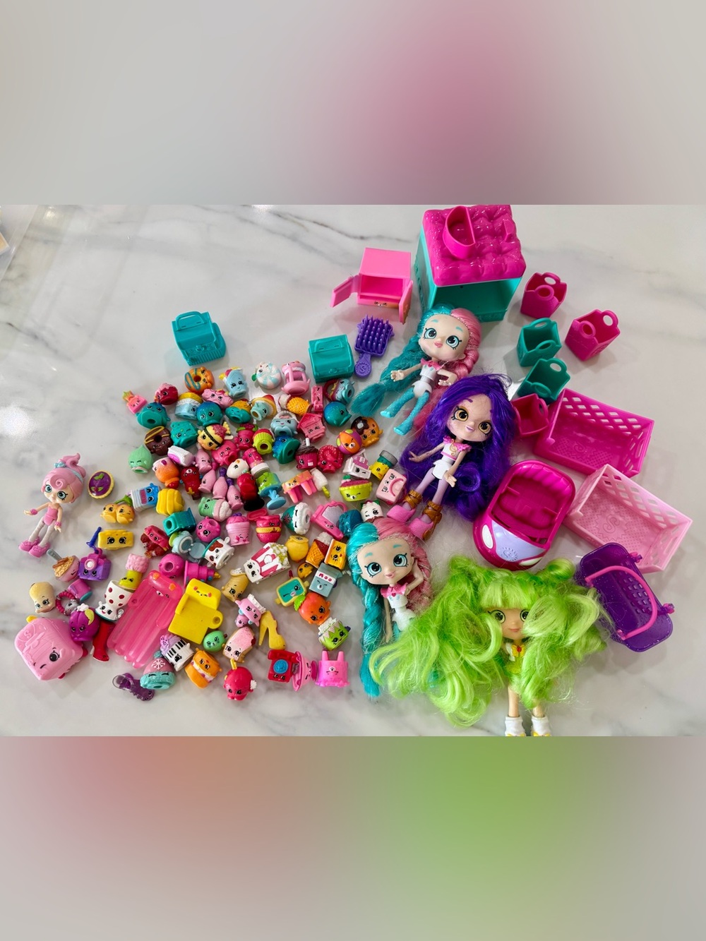 Large Lot Of Shopkins Assortment - figures, bags, baskets, dolls